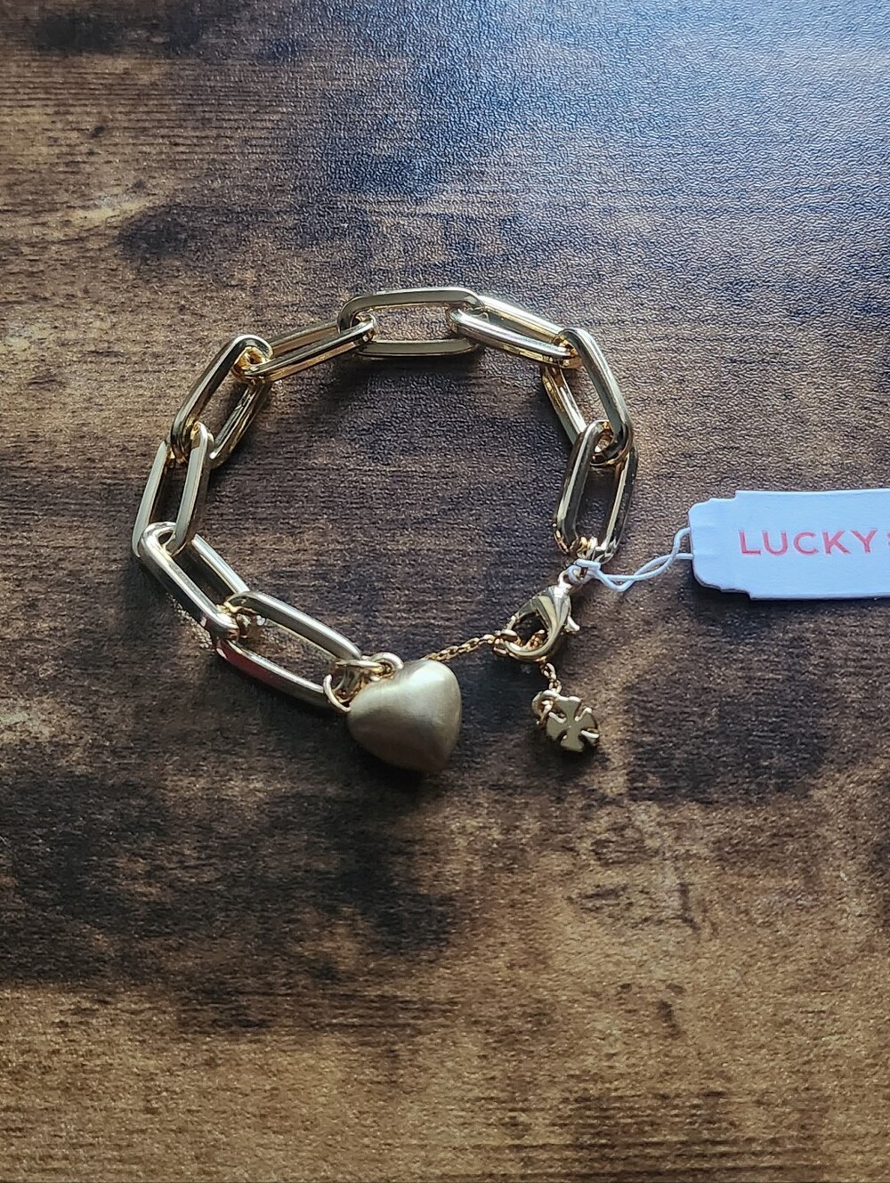 Lucky Brand Gold Link Bracelet with Heart Charm